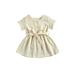 TheFound Summer Lovely Infant Baby Girls Dress Bowknot Belt Solid Short Sleeve Button Knee Length A-Line Dress