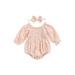 2pcs Infant Baby Girls Romper Headband Ruffles Long Sleeve Off Shoulder Floral Printed Jumpsuit