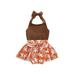 ZIYIXIN 2Pcs Newborn Baby Girls Halloween Outfits Sleeveless Halter Neck Backless Romper+Ghost Floral Shorts Set Orange 0-6 Months