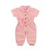 Multitrust Children s Solid Color Short Sleeve Long Pants Jumpsuit with Pockets