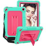 All-New 2022 Fire 7 Tablet Case SOATUTO For Amazon Fire 7 Case 2022 Release 12th Generation Latest Model 7 Heavy Duty Shockproof Case with Shoulder Strap for Amazon Kindle Fire 7 Tablet - Green+Pink