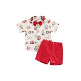 Canrulo Christmas Toddler Baby Boy Gentleman Outfits Bowtie Short Sleeve Button Shirt Tops Shorts 2Pcs Clothes Red Circus 6-12 Months