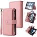 Phone Case for Samsung Galaxy Z Fold 4 5G (2022) Galaxy Z Fold 4 Wallet Case Luxury Folio Flip Leather Cover[Zipper Pocket] [Wrist Strap][Kickstand] for Samsung Galaxy Z Fold 4 5G 7.6 inch Pink