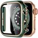 YuiYuKa Glass+Cover Compatible with Apple Watch Case 45mm 41mm 44mm 40mm 42mm 38mm iWatch Bumper+Screen Protector Apple Watch Series 3 4 5 6 SE 7 8 - green rose