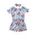 Mioliknya Baby Girls Summer Clothes Short Sleeve Off Shoulder Floral Jumpsuit+Headband