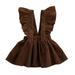 Musuos Fashion Auutmn Toddler Baby Girls Suspender Dress Ruffle Strap Solid Color Backless Overall Dress Casual Clothes
