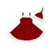 Canrulo 2PCS Toddler Kids Girls Christmas Red Dress Fluffy Stitching Spaghetti Strap Sleeveless Slip Dress Red 18-24 Months