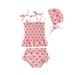 Qmyliery 3Pcs Baby Girls Swimwear Heart Print Frilly Tank Tops + Shorts + Hat Swimsuit