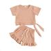 Kiapeise Newborn Baby Girls 2-piece Outfit Set Short Sleeve Lace-up Tops+Shorts Set for Kids Girls