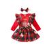 Fanvereka Newborn Baby Girl Christmas Dress Plaid Fly Sleeve Mesh Patchwork Tulle Tutu