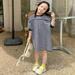 Bullpiano Summer Toddler O-neck striped T-shirt Dress Long Length Pullover Tops Half Sleeve Casual Dress Chidlren Outfits 2-7Y