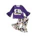 Toddler Baby Girl Halloween Outfit Ghost Pumpkin Ruffle Long Sleeve Pullover Shirts Tops+Flare Pants Clothes Set