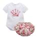 DABOOM Infant Toddler Baby Girl Summer Clothes Solid Cotton Crown Printing Short Sleeve Top + Shorts PP Bloomers Outfits 2PCS Outfit Set