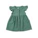 Baby Girls Summer Dress Fly Sleeve Round Neck Solid Color Button Dress A-line Cotton Linen Princess Dresses