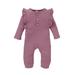 Kucnuzki Infant Girl Clothes 18 Months Infant Girl Fall-Winter Bodysuit 24 Months Infant Girl Long Sleeve Solid Color Floral Layer Button Casual Bodysuit Purple