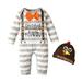 Kucnuzki Baby Boy Winter Clothes 0 Months Baby Boys Casual Bodysuits 3 Months Long Sleeve Thanks Giving Day Stripe Letter Prints Causal Bodysuits Hat 2PCS Set White