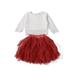 Toddler Kids Baby Girls Lace Sleeve T-Shirt Top Ruffle Tulle Tutu Skirt Princess Dress Outfit Set