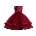 REORIAFEE Girls Casual A-line Dress Evening Dress Pearl Net Yarn Bowknot Birthday Party Flowers Gown Flower Girls Dress Retro Dress Spring Dress Tropical Dress Wedding Dress Wine 3-4 Years