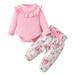 NZRVAWS Baby Girls Outfits 12 Months Baby Girls Lotus Leaf Collar 18 Months Baby Girls Romper Top Floral Print Pants 2Pcs Winter Clothes Set Pink