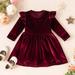 Herrnalise Infant Toddler Girls Solid Color Single Sided Velvet Lace Long Sleeves Ruched Dress clearance under 5