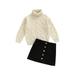 Diconna Kids Girls Clothes Sets Long Sleeve Turtleneck Knit Sweater Tops Buttons Skirts Suits Dress Outfits Set