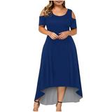 Juebong Fashion Women Summer Casual Short Sleeve Off The Shoulder Solid Color Dress