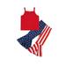 Canrulo Independence Day Kids Girls Clothes Solid Sleeveless Strap Tank Top + Star Stripe Print Flared Pants Sets Red Blue 18-24 Months