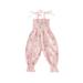 Multitrust Baby Girls Summer Jumpsuit Floral Shoulder Straps Tie Ruched Long Romper Toddler Girls Sling Long Pants One-Piece Jumpsuit