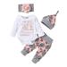 4 pcs Baby Girls Pants Set Newborn Infant Toddler Letter Romper Floral Pants Hats Headband Clothes