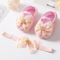 Baby Girls Mary Jane Shoes with Bowknot Headband Toddler Soft Sole Princess Shoes Yarn Bowknot Crib Shoes First Walker Infant Cute Girls Wedding Dress Shoes Flower Girl Flats Twinkle Star Pink 0-18M