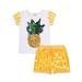 Dewadbow Toddler Kid Girl Short Sleeve Pineapple Sequins Tops Shorts Outfit