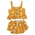 Canrulo 2PCS Toddler Kids Baby Girl Sleeveless Ruffled Hem Tank Tops Triangle Shorts Yellow 2-3 Years