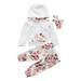 Yinyinxull 3PCS Newborn Kids Baby Girl Sweatshirt Hoodies+Pants Headband Floral Outfit Set White 12-18 Months