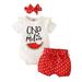 Infant Baby Girls Clothes Baby Girl Summer Short Outfit Sets Short Sleeve Letter Prints Watermelon Romper Tops Elastic Dot Bubble Shorts Headband 3PCS Set White 6-9 Months
