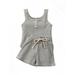 FINELOOK 2Pcs Toddlers Summer Tracksuit Solid Color Ribbed Round-Neck Vest And Elastic Waist Shorts for Little Girls