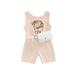 Canrulo Summer Lovely Toddler Baby Girls Jumpsuits Shorts Sleeveless Ribbed High Waist Printed Playsuits With Waist Bag Pink 4-5 Years