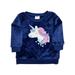 Infant Girls Navy Blue Soft Faux Fur Furry Pink & Silver Unicorn Sweatshirt 12M