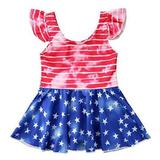 StylesILove Toddler Little Girls Stars Stripes US Flag Design Ruffle One-Piece Swimsuit Holiday Bathing Suit Beach Swimwear