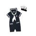 stylesilove Baby Boy Marine Sailor Costume Short Sleeve Romper Onesie With Hat 2 Pcs Set (Navy Blue 90/12-18 Months)