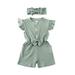 Viworld Toddler Kids Baby Girl Ruffle Bowknot Romper Jumpsuit Headband 2pcs Outfit Set