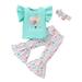 Calsunbaby Toddler Baby Girl Easter Clothes Set Cartoon Bunny Print Tops Rainbow Rabbits Flare Pant Headband 4-5 Years