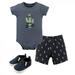 Hudson Baby Infant Boy Cotton Bodysuit Shorts and Shoe 3pc Set Cactus 0-3 Months