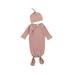 Suanret Newborn Baby Boy Girl Ribbed Cloth Sleeping Bag Cotton Solid Color Open Front Long Sleeve Bunting with Cap Dark Pink 0-3 Months