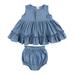 Zpanxa Infant Girls Tops Skirt Outfit Sets Toddler Girls Dress Cotton Linen Vest Skirt Leaf Petticoat Princess Skirt Bag Fart Pants Two-piece Little Girls Top Infant Skirt Set Blue (3-6 Months)