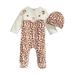 First Impression Infant Girl 2 PC Plush Leopard Jumpsuit Sleeper Hat Outfit 3-6m