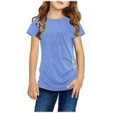 nsendm Kid T Shirts Tunic Front T-Shirt Kids Tee Tops Casual Short Blouse Button Girls Long Sleeve Shirt Girls Size 6 Blue 4-5 Years