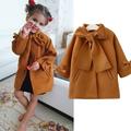 Kids Girls Warm Wool Bowknot Trench Coats Baby Princess Outwear Jacket Top Parka Swing Long Sleeve Overcoat Windbreaker