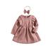 LSFYSZD Baby Girl 2Pcs Fall Outfits Long Sleeve Round Neck Ruffle Dress + Bow Headband Set