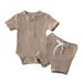 Inevnen Summe 2pcs Newborn Kids Baby Boy Girl Clothes Set Short Sleeve Bodysuit Button Shorts Ribbed Solid Outfits Set 0-24 Months