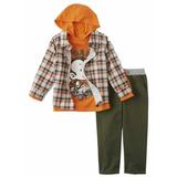 Little Rebels Infant & Toddler Boys 3P Safari T-Shirt Plaid Shirt & Pant Set 12m